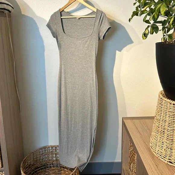 chinese dress ladies Light Grey Ribbed Long Sleeve Side Slit Maternity Maxi Dress